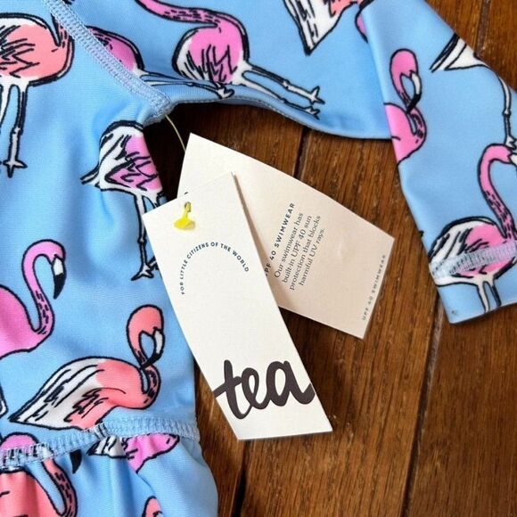 NWT Tea Collection 6 - 9 Month Two Piece Rashguard Swimsuit 2 Piece Flamingo - Picture 2 of 7